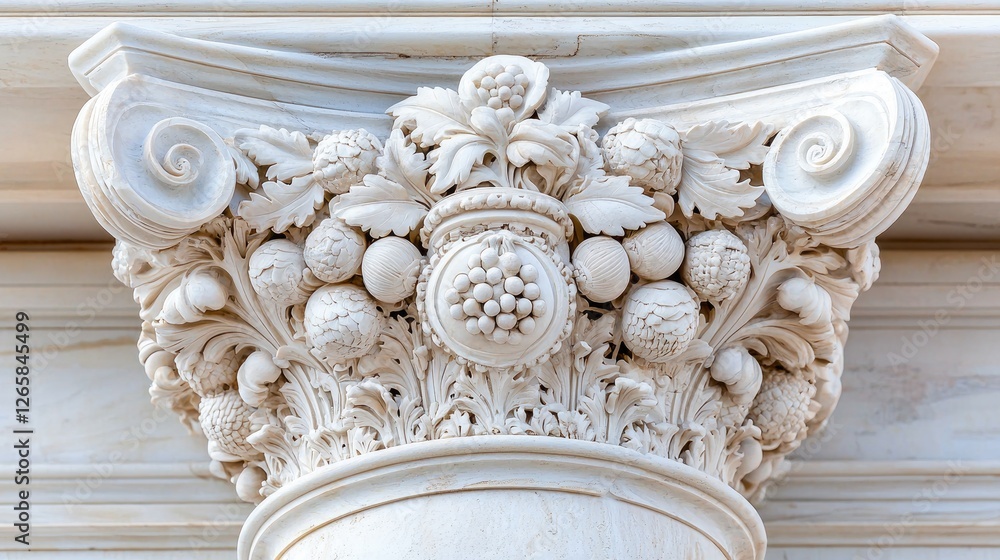 Naklejka premium Ornate Marble Capital, Architectural Detail, Building Facade, Exterior Decor