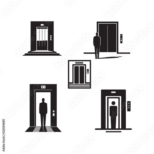 Elevator icon Silhouette set  vector art illustration