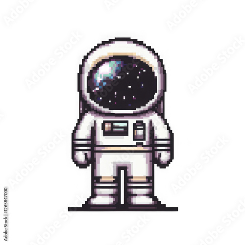 Retro 8 Bit Astronaut Character Icon for Space Exploration Design isolated