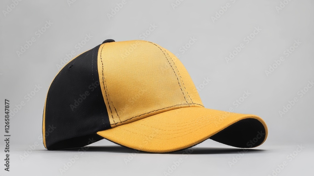Fototapeta premium Varsity Baseball Cap Mockup in Two-Tone Black and Yellow