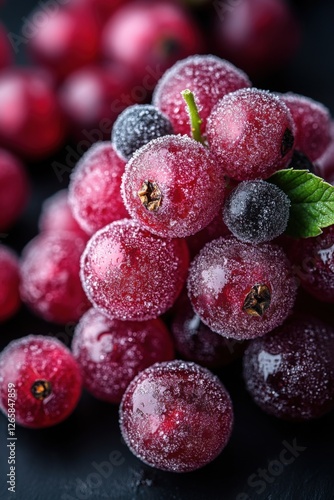 Wallpaper Mural Close-up of fresh frosted red grapes with blackcurrants and mint leaf Torontodigital.ca