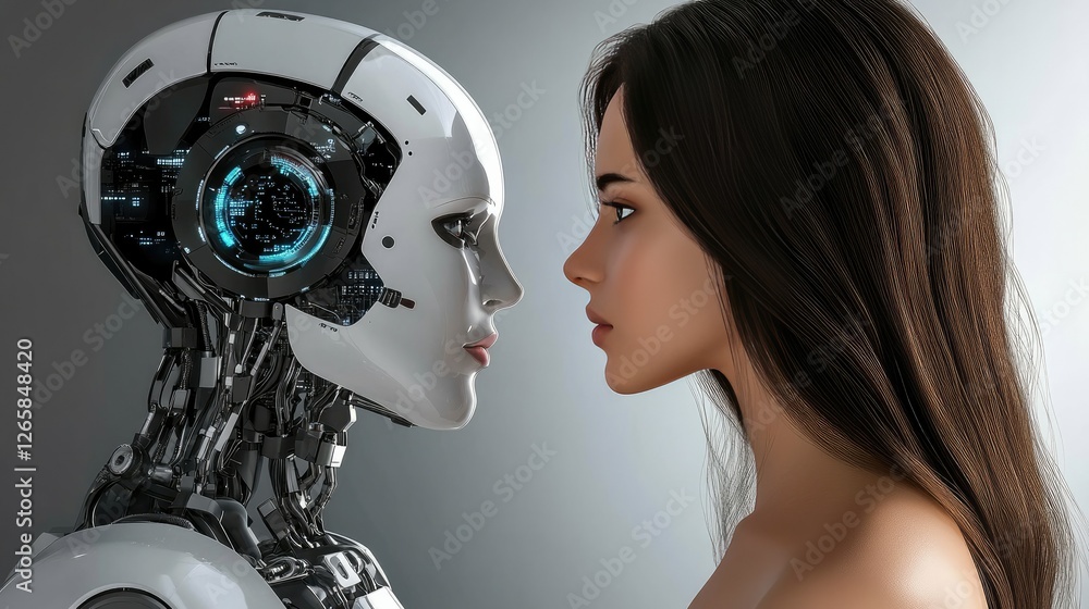 A compelling image of a woman facing a futuristic AI interface, symbolizing the ongoing conflict between human intuition and artificial intelligence A compelling image of a woman facing a futuristic AI interface, symbolizing the ongoing conflict between human intuition and artificial intelligence