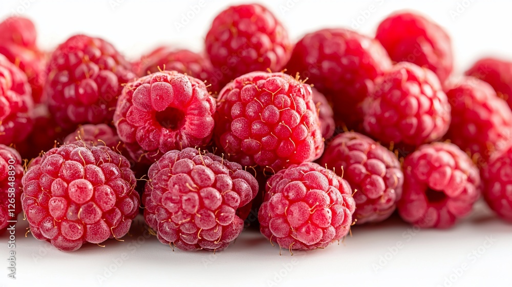 Fresh Raspberries Close-Up Studio Shot White Background Food Photography Fresh Raspberries Close-Up Studio Shot White Background Food Photography