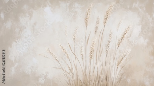 Elegant Wheat Field On A Soft Beige Background. Nature-Inspired, Calm And Serene.