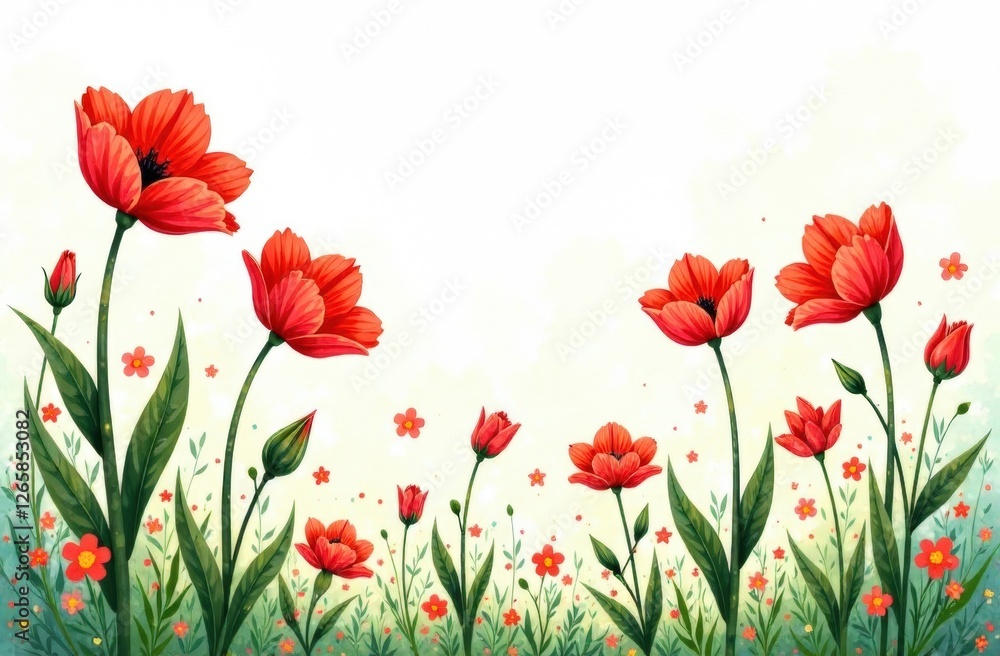 Fototapeta premium flower garden, children's drawing in cartoon style, drawing of flowers. High quality photo