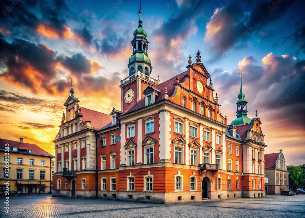 Fototapeta premium Historic Silesian Town Hall in Strzelce Opolskie, Poland - Architectural Detail