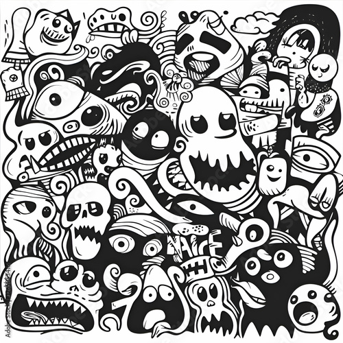 Spooky Cute Monster Doodle Halloween Illustration