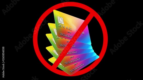 No credit card, ban credit card icon animation on black background.