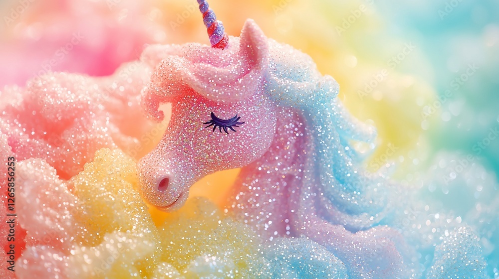 Fototapeta premium Glittery unicorn in rainbow cotton candy