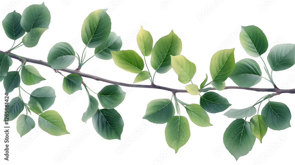 Green Leaves Branch Spring Botanical Design, Eco-Friendly Nature Theme for Summer, isolated on transparent background. Green Leaves Branch Spring Botanical Design, Eco-Friendly Nature Theme for Summer, isolated on transparent background.