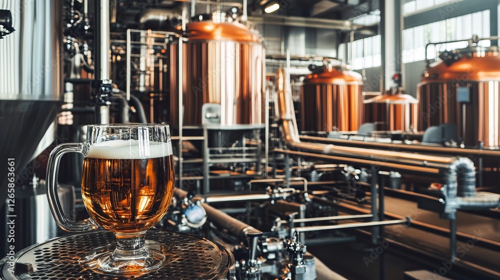 Fresh Golden Beer On Brewery Background. Craft Brewing Concept. Fresh Golden Beer On Brewery Background. Craft Brewing Concept.