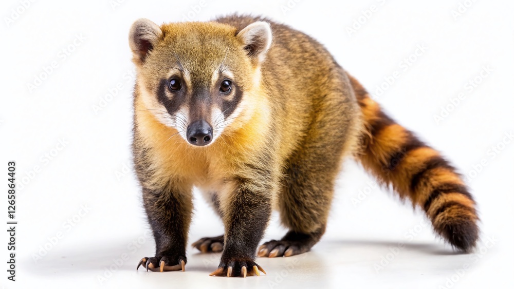 Naklejka premium Isolated White Background Coati Photo - Wildlife Animal Stock Image
