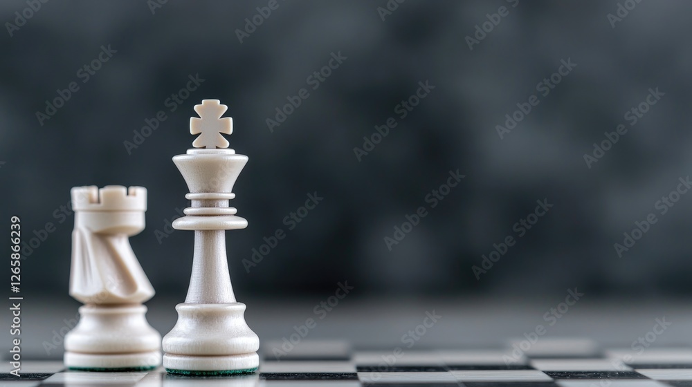 Fototapeta premium White Chess Pieces on Checkered Board