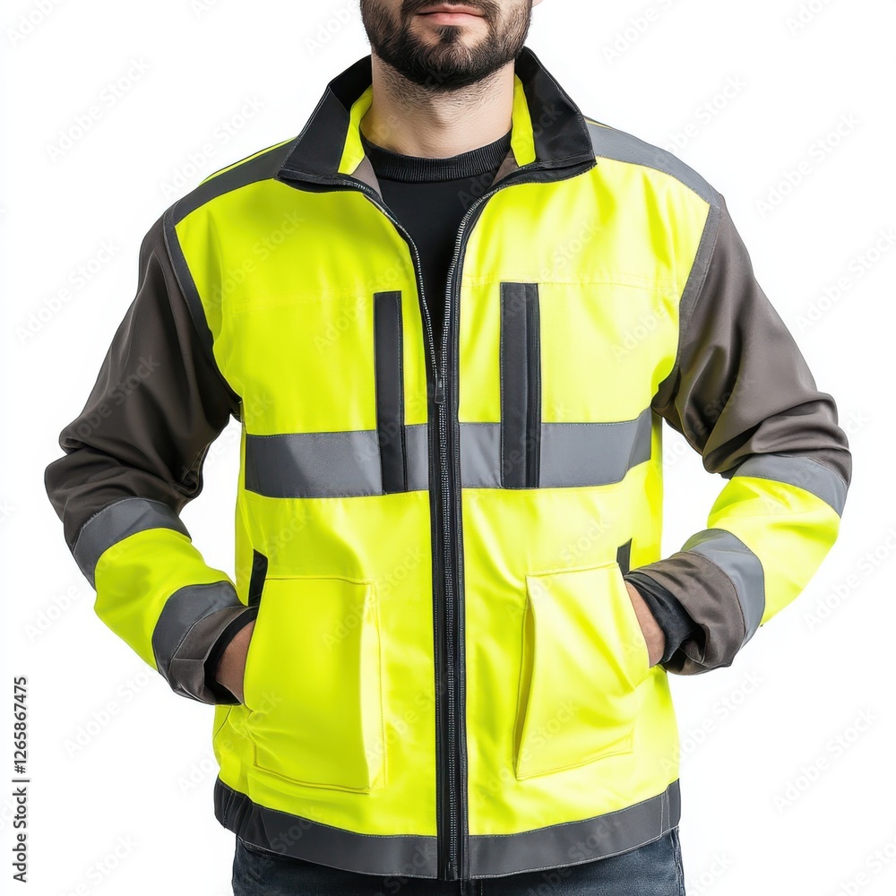 Bright Safety Jacket with Reflective Stripes for Visibility in Outdoor Work Environments Bright Safety Jacket with Reflective Stripes for Visibility in Outdoor Work Environments