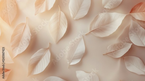 Neutral Beige Leaves Flat Lay. Minimal Aesthetic, Calming Design, Nature Inspired.
