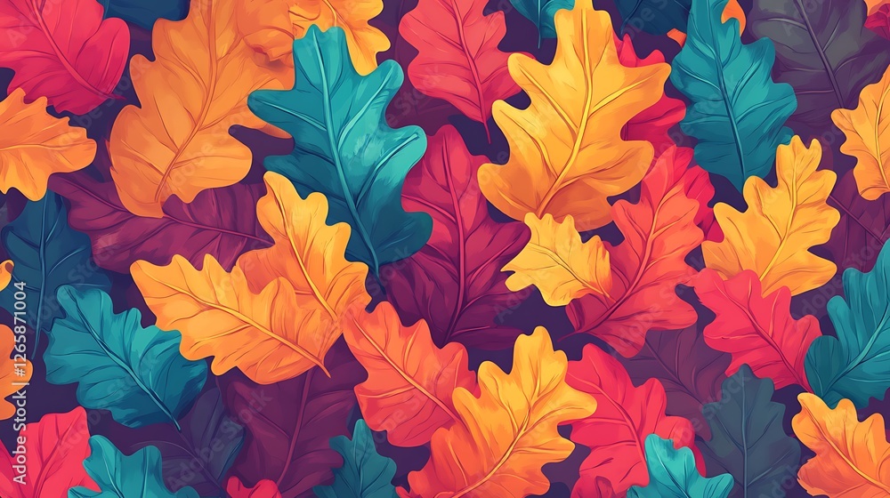 Vibrant Autumn Oak Leaves Colorful Pattern Design Vibrant Autumn Oak Leaves Colorful Pattern Design