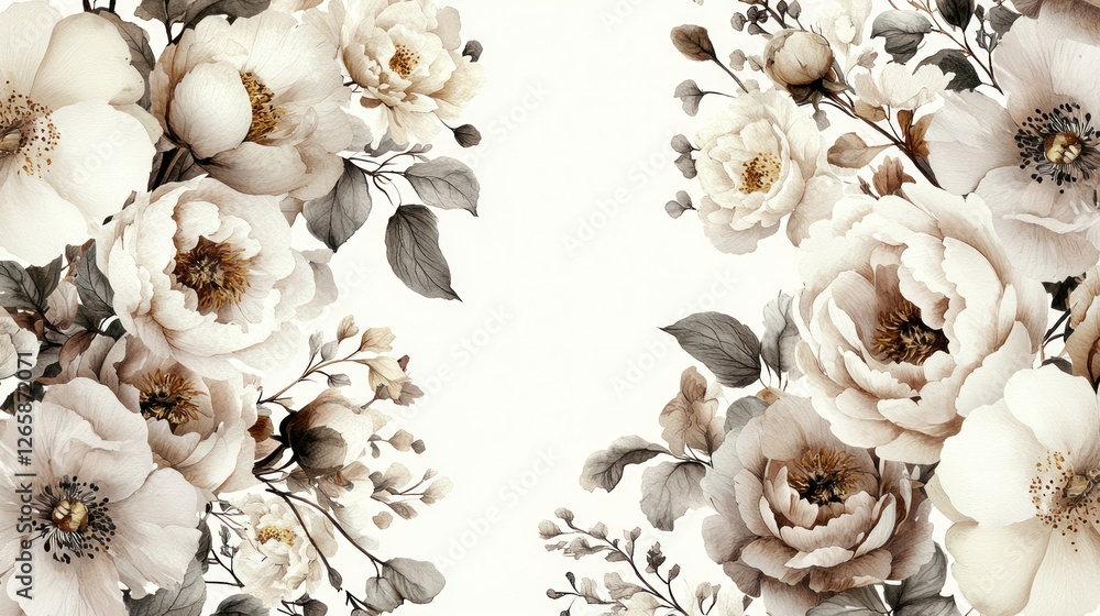 Obraz premium Floral arrangement art with blossoms on white background. Decoration concept