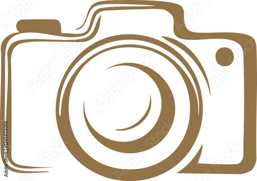 Golden photo camera vector icon on a white background Logo
