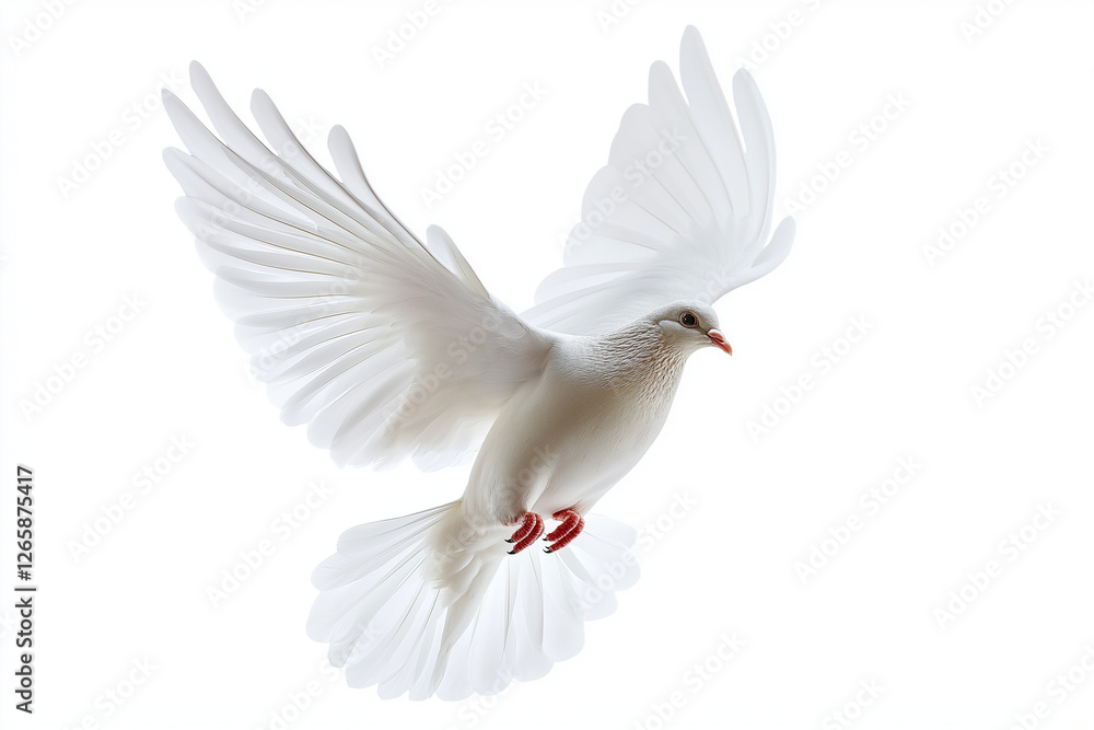 Obraz premium White Dove Ascending with Open Wings - Image of Purity and Hope for Nature, Spirituality, and Uplifting Concepts