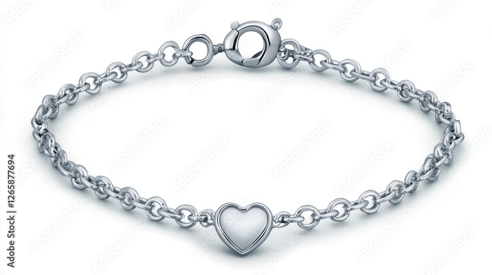 Silver heart bracelet on white background Silver heart bracelet on white background