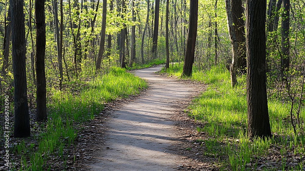 Obraz premium Forest Path Winding Through Spring Greenery