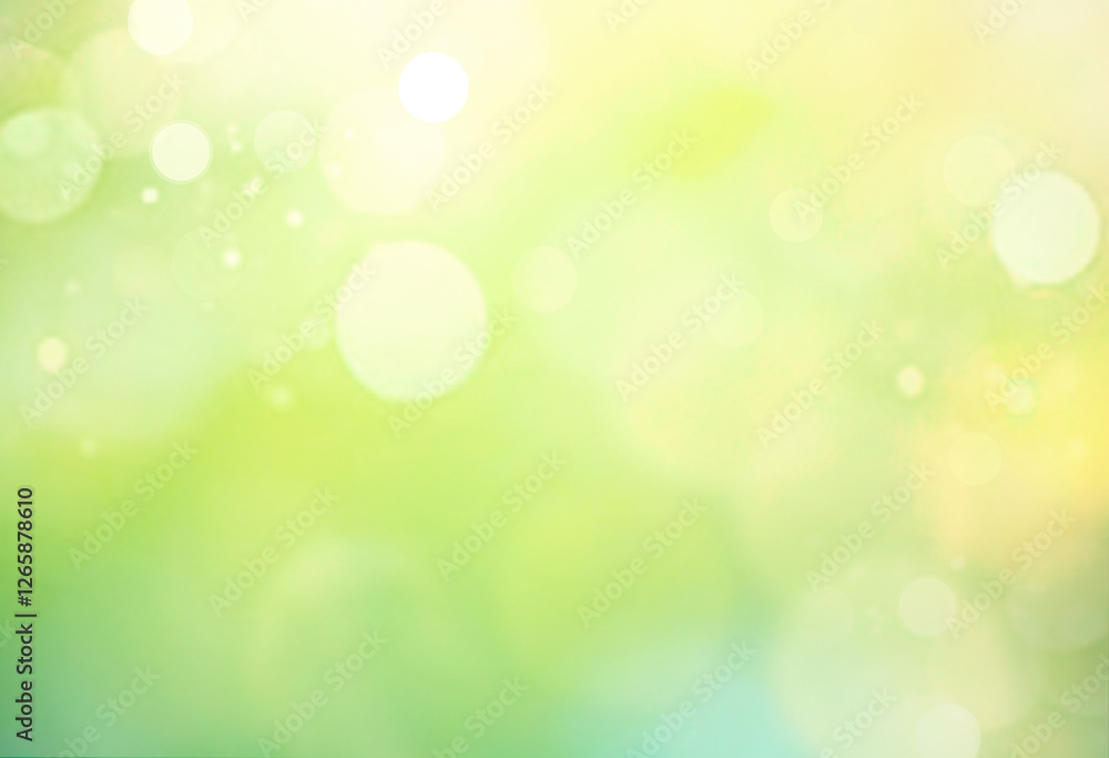 Green natural sunlight background, yellow sunlight bokeh, glowing foliage texture, spring summer backdrop.