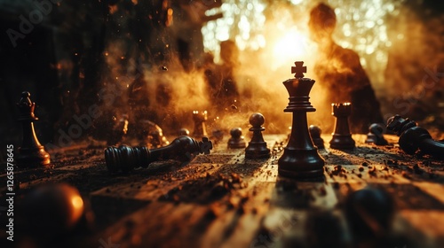 Epic chess battle at sunset – dramatic moment of the game