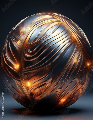 Esfera Renderizada en 3D con Texturas Metálicas – Tecnología y Arte