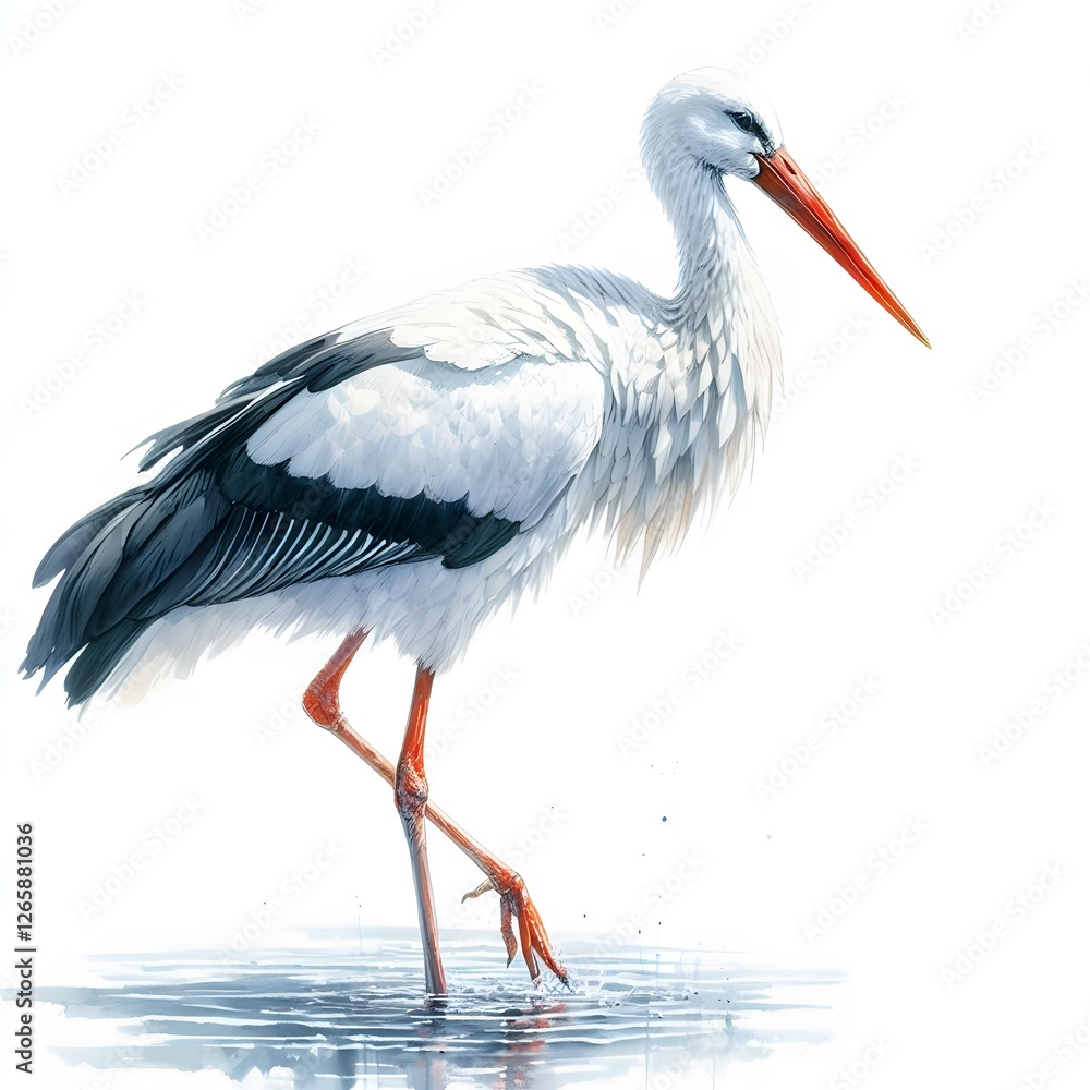 황새, 수채화, jpeg (Stork, water colour, jpeg) 황새, 수채화, jpeg (Stork, water colour, jpeg)