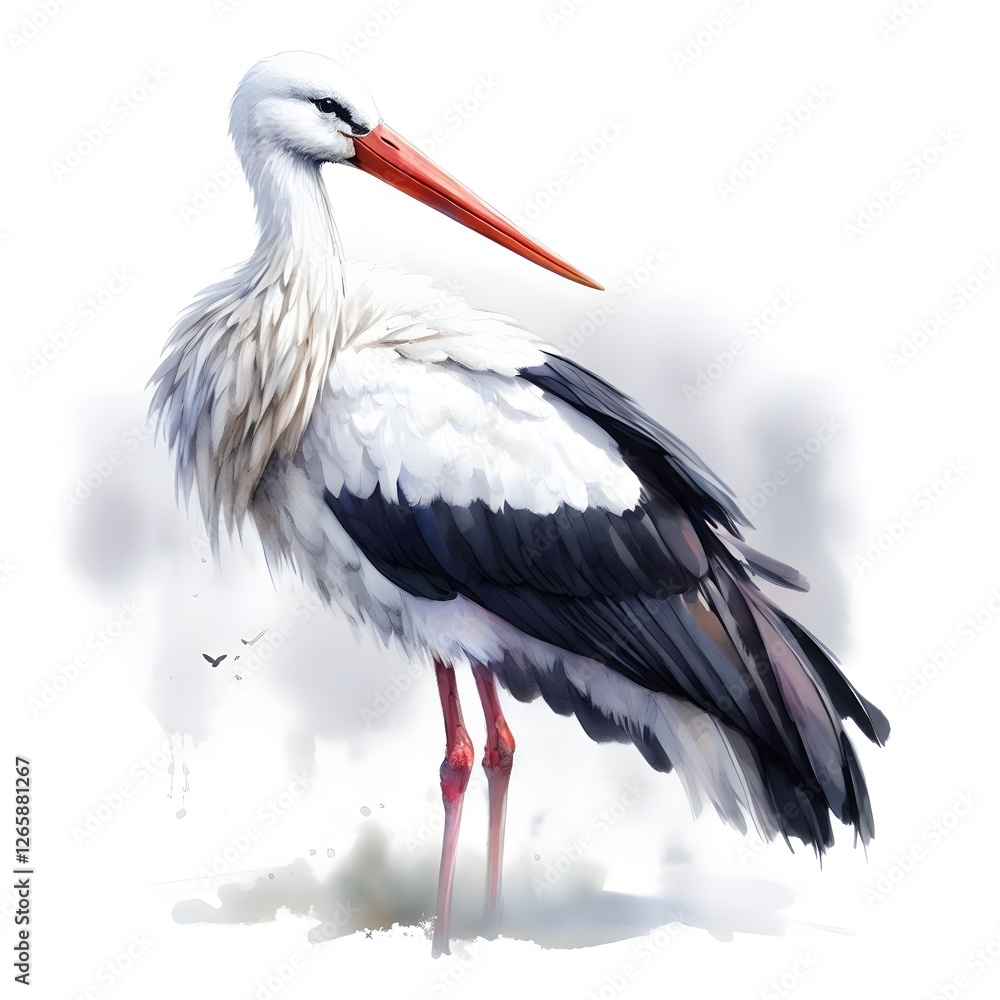 황새, 수채화, jpeg (Stork, water colour, jpeg) 황새, 수채화, jpeg (Stork, water colour, jpeg)