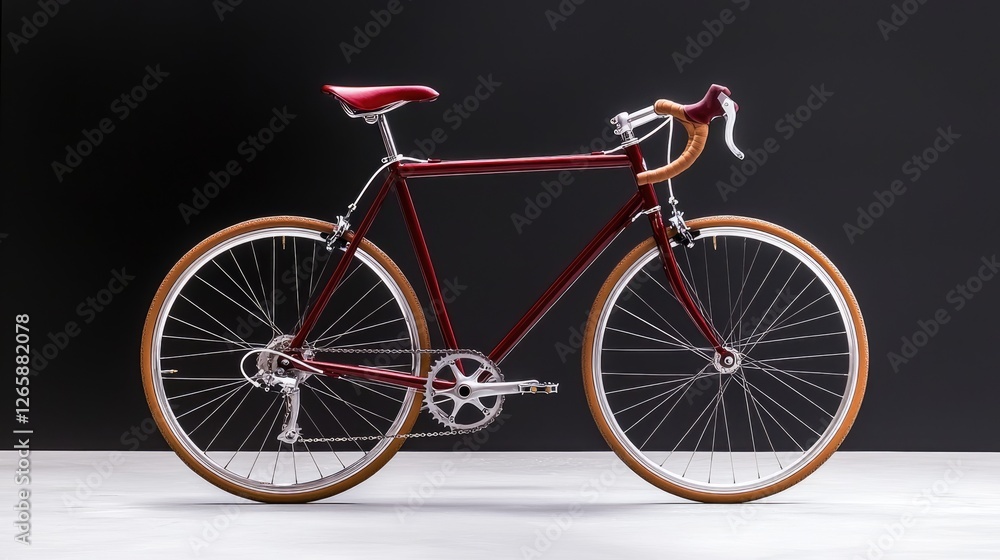 Fototapeta premium Red bicycle studio shot, dark background, cycling
