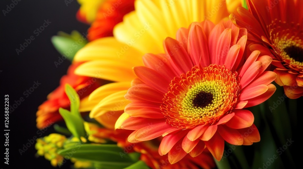 Fototapeta premium Vibrant Gerbera Daisies Blossom in Bold Colors against a Dark Backdrop