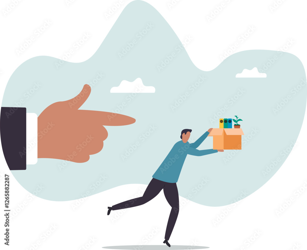 Obraz premium Fired employee, layoff or dismissal worker, misconduct or underperform staff, failure or trouble employment,business concept.flat character.