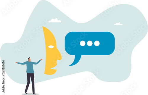 Dishonesty, lies or scam, fraud or fake hiding behind disguise mask, business cheating or suspicion false or fake news .business concept.flat character.