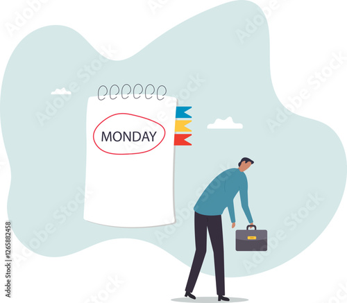 Monday blues, tired and fear of routine office work, depression or sadness worker, sleepy and frustrated on Monday morning,business concept.flat character.