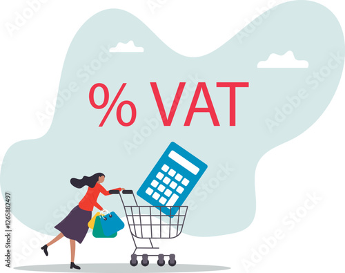 VAT Value Added Tax, consumption tax on value added of product and service for consumer to pay, percentage.business concept.flat character.