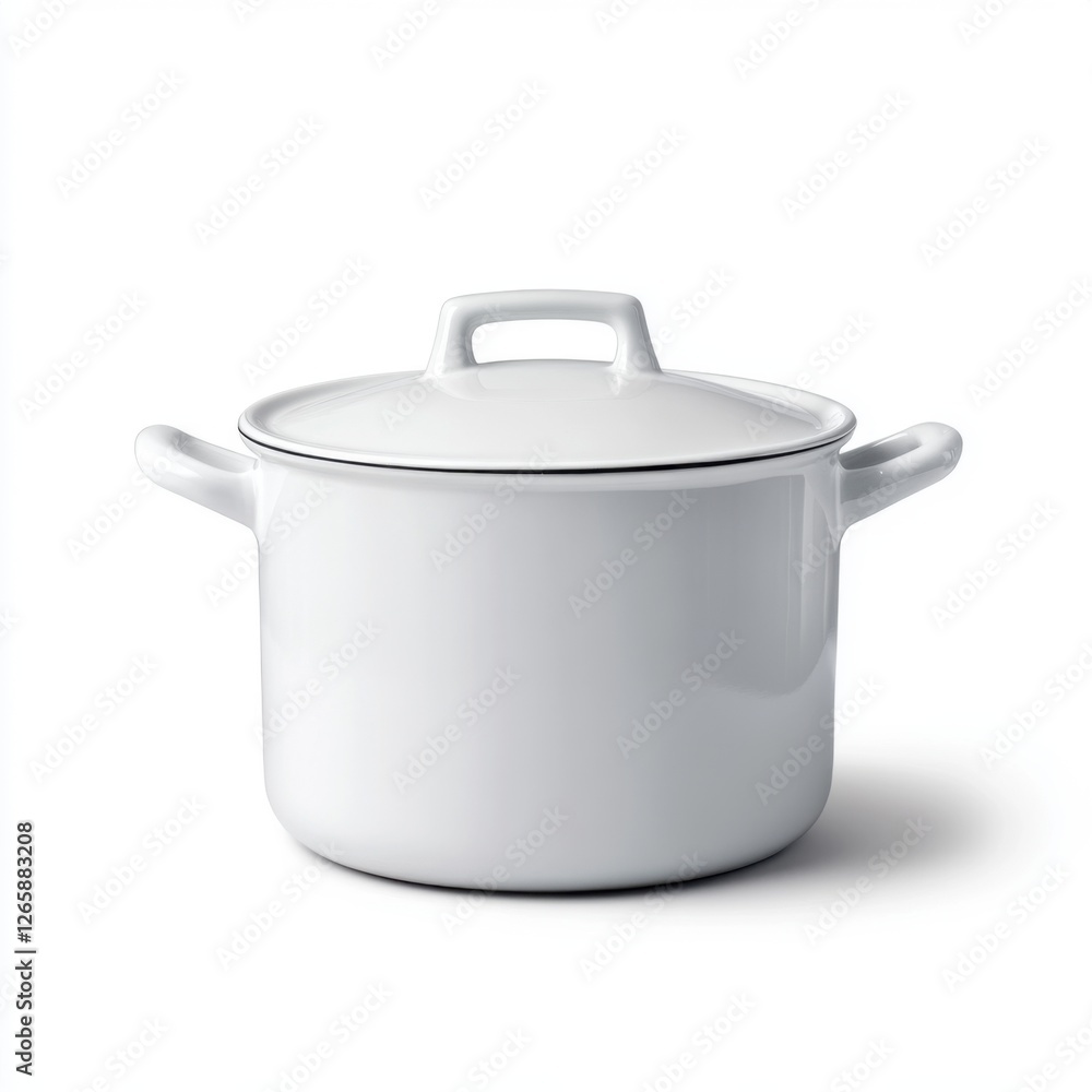 Elegant White Ceramic Cooking Pot with Matching Lid for Kitchen Use and Food Preparation Elegant White Ceramic Cooking Pot with Matching Lid for Kitchen Use and Food Preparation