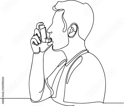 Inhaler Use for Asthma Relief Line Drawing Vector