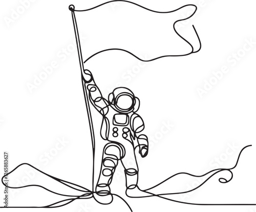 Vector Art of Astronaut Planting Flag in Outer Space