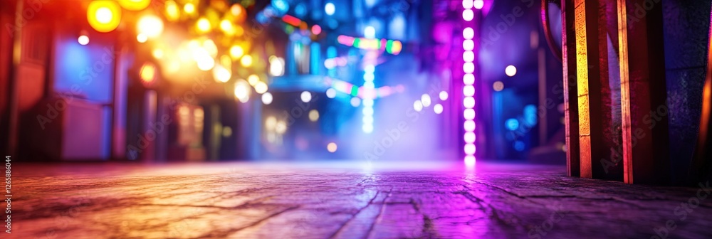 Fototapeta premium tile walkway with colorful bokeh lights - broadway