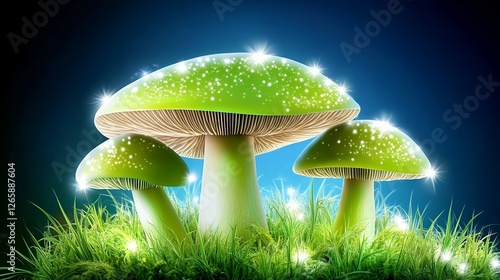 Wallpaper Mural Magical Glowing Mushrooms in Lush Green Grass Fantasy Nature Scene Torontodigital.ca