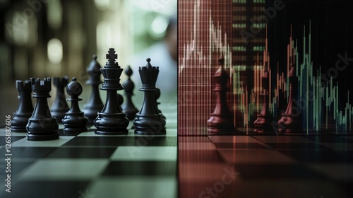 Wallpaper Mural Strategic moves in finance chessboard and stock market graphs conceptual art digital environment analytical viewpoint Torontodigital.ca