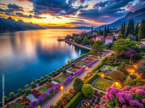 Wallpaper Mural Low Light Lake Garda Flower Garden, Italy - Night Bloom Aerial View Torontodigital.ca