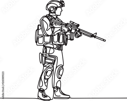 Soldier Holding Weapon – Minimalist Line Drawing