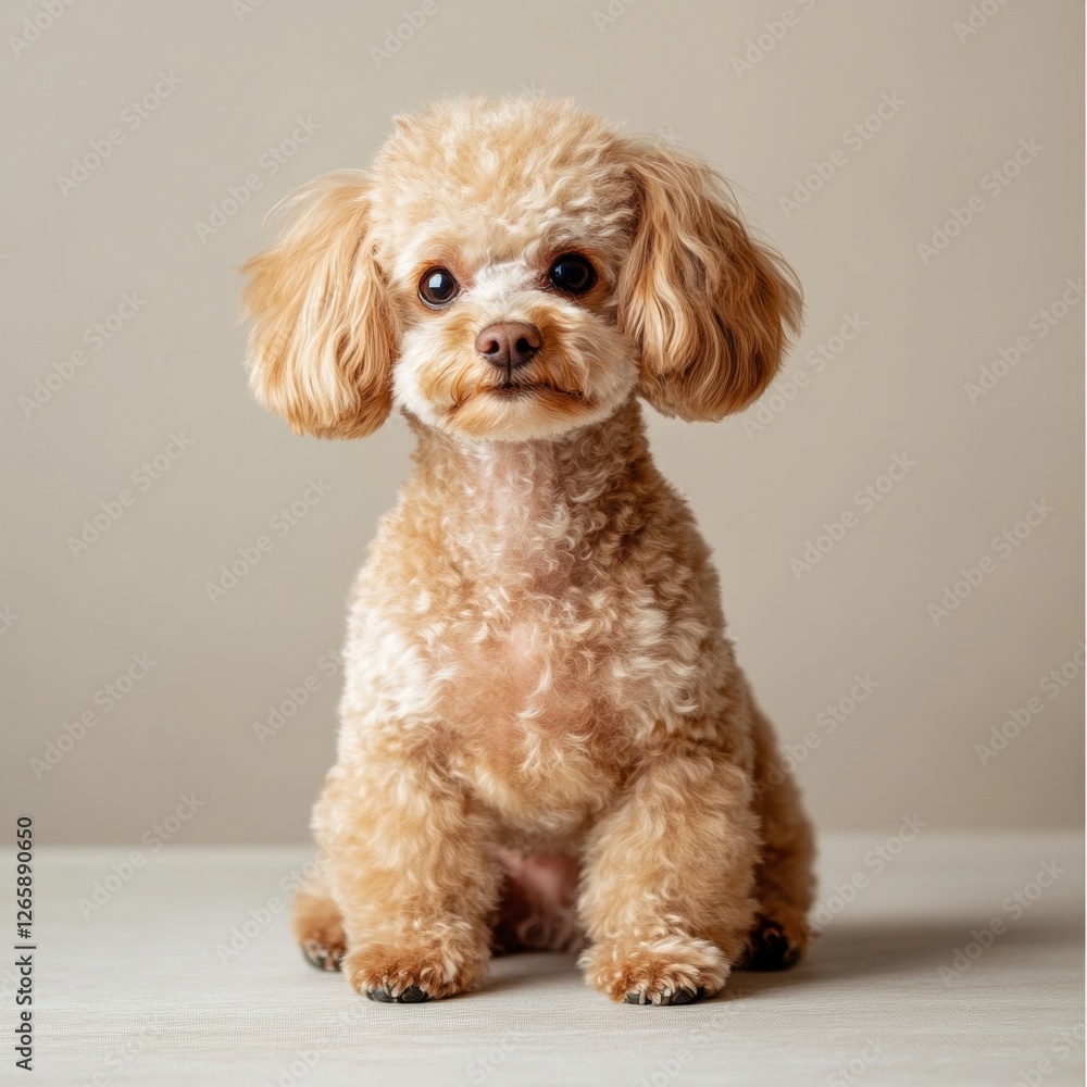 Cute Teacup Poodle Dog with Curious Expression Sitting Indoors Cute Teacup Poodle Dog with Curious Expression Sitting Indoors