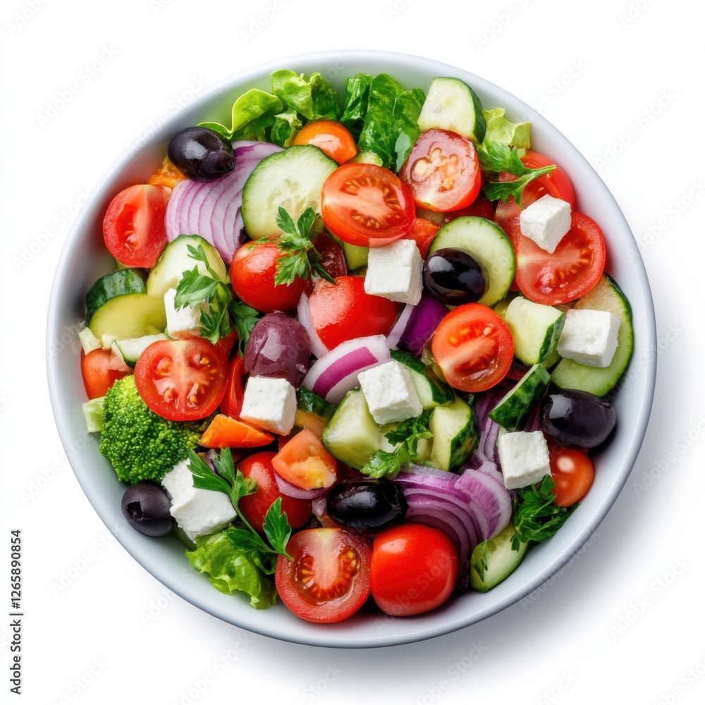 Fresh Mixed Salad Bowl with Colorful Vegetables, Feta Cheese, and Herbs for Healthy Eating and Nutrition Fresh Mixed Salad Bowl with Colorful Vegetables, Feta Cheese, and Herbs for Healthy Eating and Nutrition
