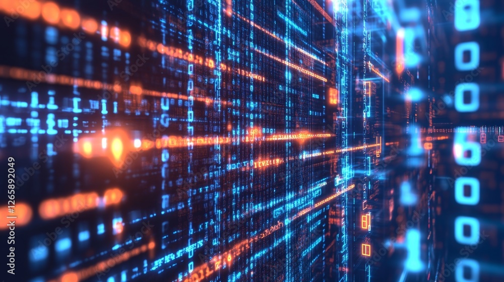 Exploring a glowing cyberspace virtual realm digital art neon environment immersive perspective streaming binary concept Exploring a glowing cyberspace virtual realm digital art neon environment immersive perspective streaming binary concept