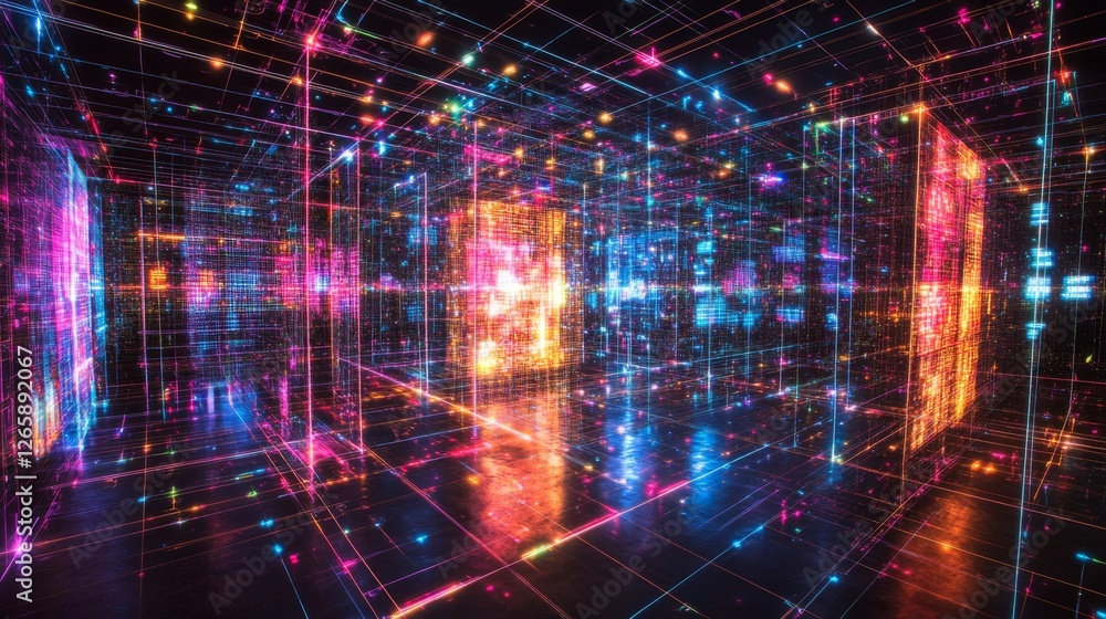 Fototapeta premium Streaming binary waves glowing cyberspace digital art virtual environment immersive experience cyberspace concept