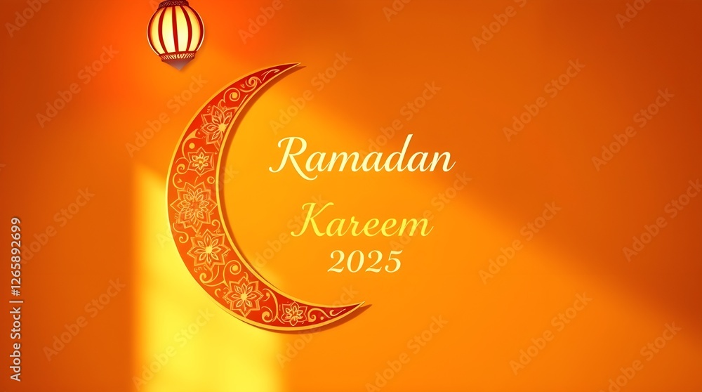Fototapeta premium Ramadan Kareem 2025: Decorative Crescent Moon Design