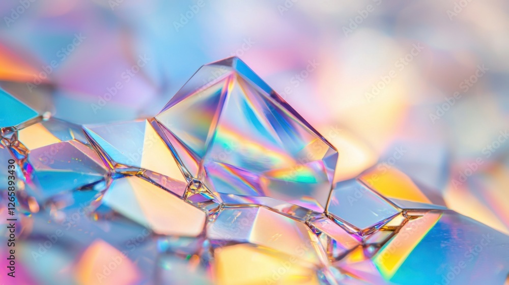 A macro shot of a textured prism like glass, refracting vibrant rainbow colors, intricate details captured with soft glowing reflections A macro shot of a textured prism like glass, refracting vibrant rainbow colors, intricate details captured with soft glowing reflections